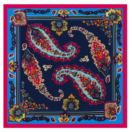 Small Silk Scarf Blue Navy Fuschia Cléo